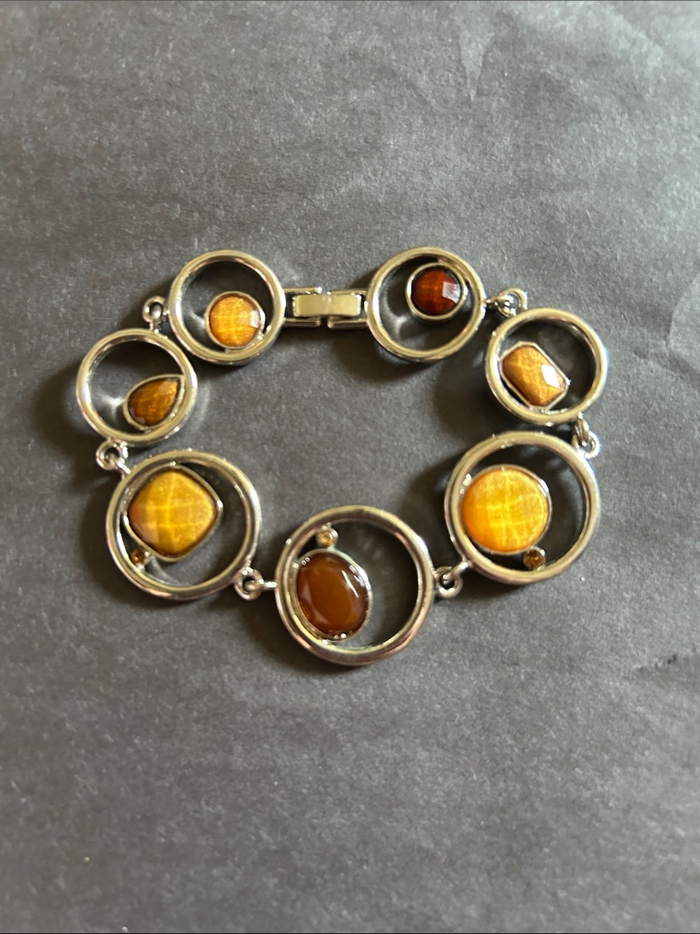 Silver-Tone Circle Bracelet with Amber and Honey Yellow Stones
